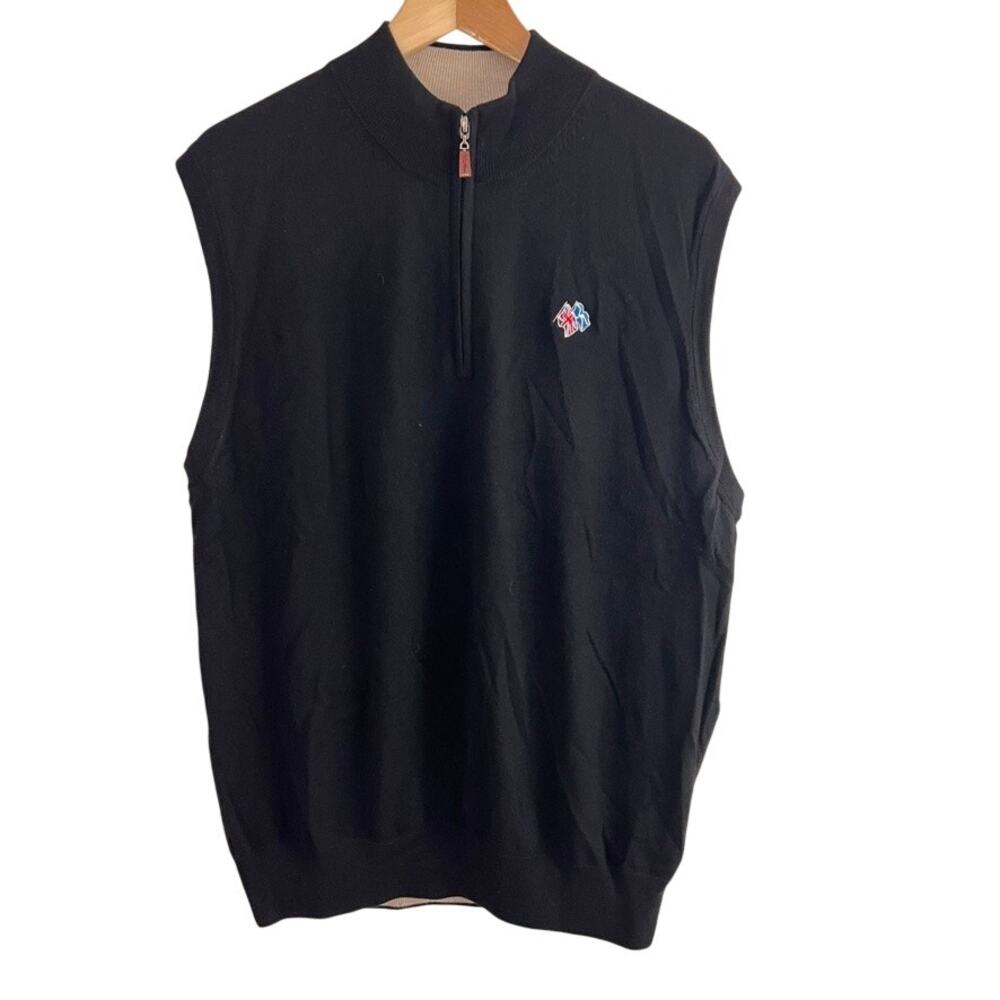 Peter‎ Millar Quarter Zip Sleeveless Wool Sweater Vest Embroidered Flags Men XL